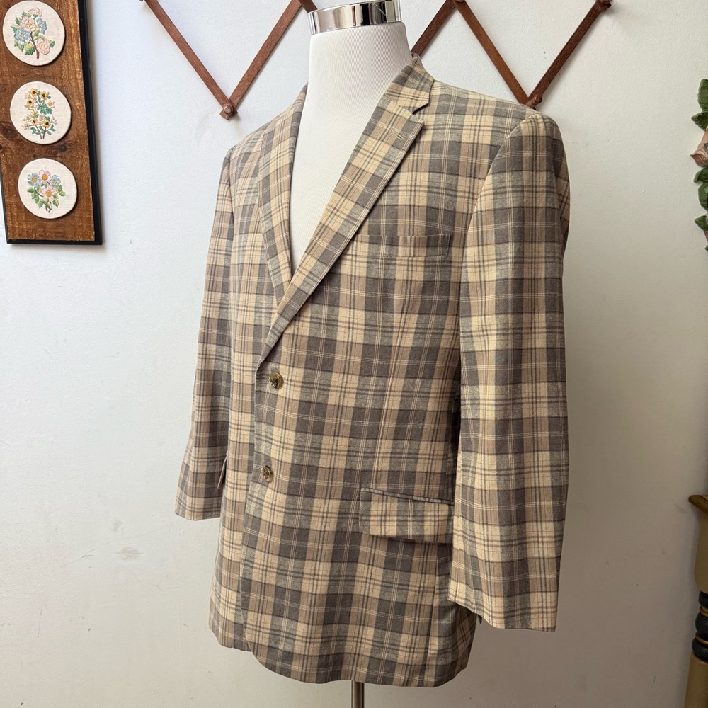 Linen Plaid Elbow Patch Blazer - image 4